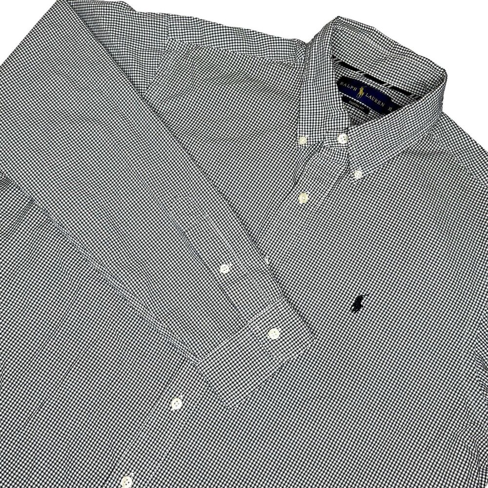Ralph Lauren Polo Mens XL Gingham Black White Button Down Custom Fit Pony Dressy